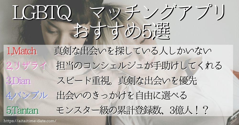 マッチングアプリ　LGBTにおすすめ５選　話題の評判アプリ、出会いは日本だけではない！！人気のアプリ徹底調査